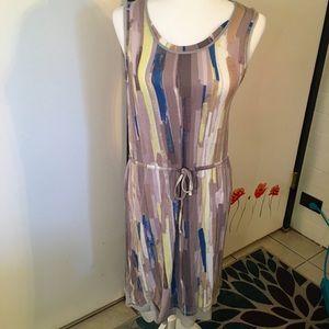 Vera Wang straight dress with cinched tie waist sheer accents collar and bottom